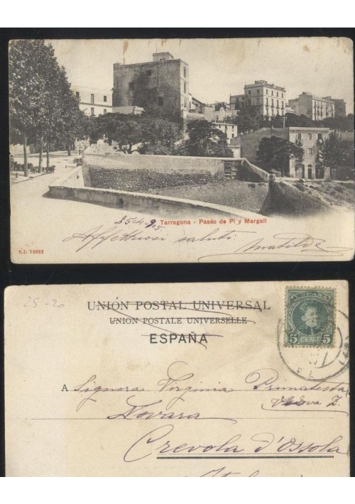 TARRAGONA PASEO DE PI Y MARGALL cartolina viaggiata postcard tarjeta postal 
